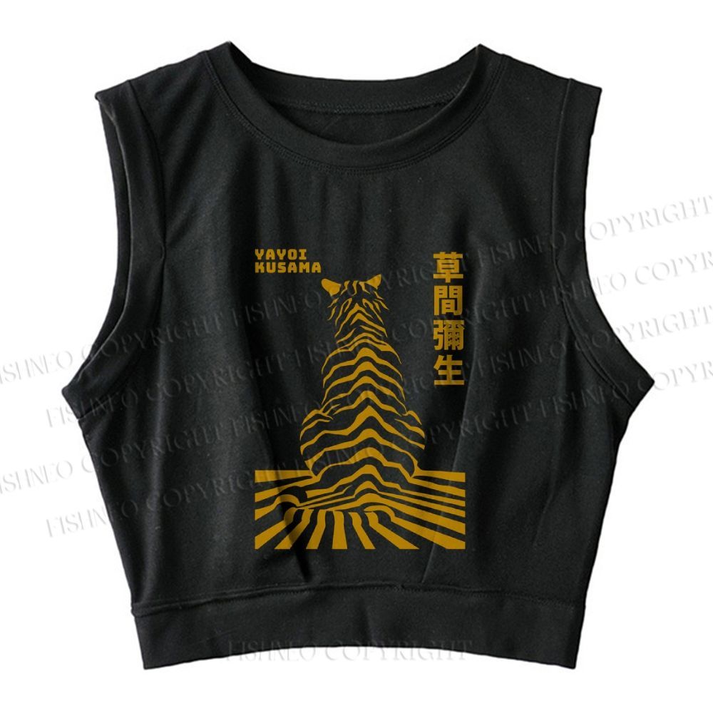トップス yayoi Japanese Yayoi Kusama Panther Sleeveless Crop Tops – Fishneo