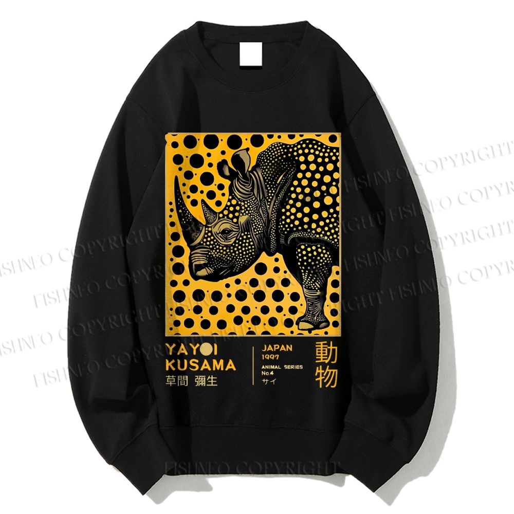 Unisex Japanese Rhinoceros Yayoi Kusama Printed Sweatshirt