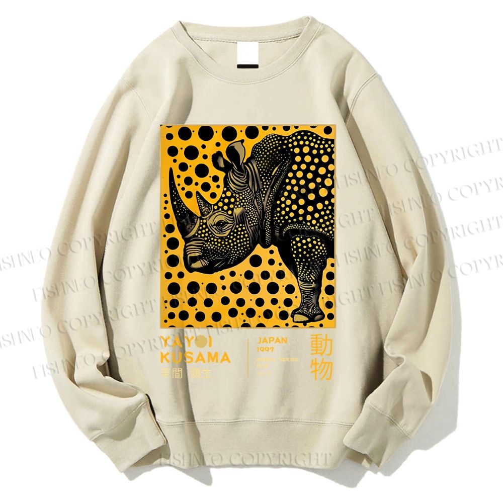 Unisex Japanese Rhinoceros Yayoi Kusama Printed Sweatshirt