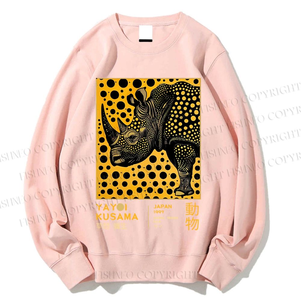 Unisex Japanese Rhinoceros Yayoi Kusama Printed Sweatshirt