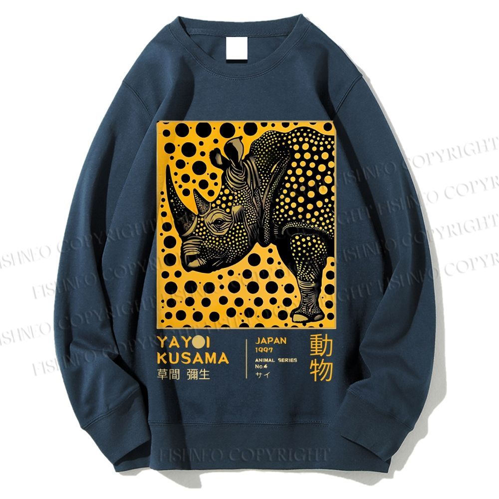 Unisex Japanese Rhinoceros Yayoi Kusama Printed Sweatshirt
