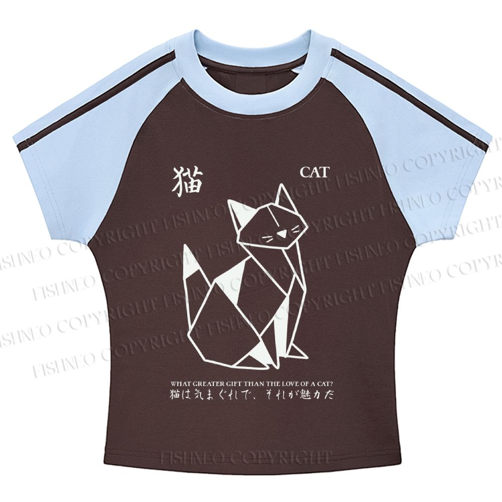 Origami Cat Stripe Raglan Baby Tee