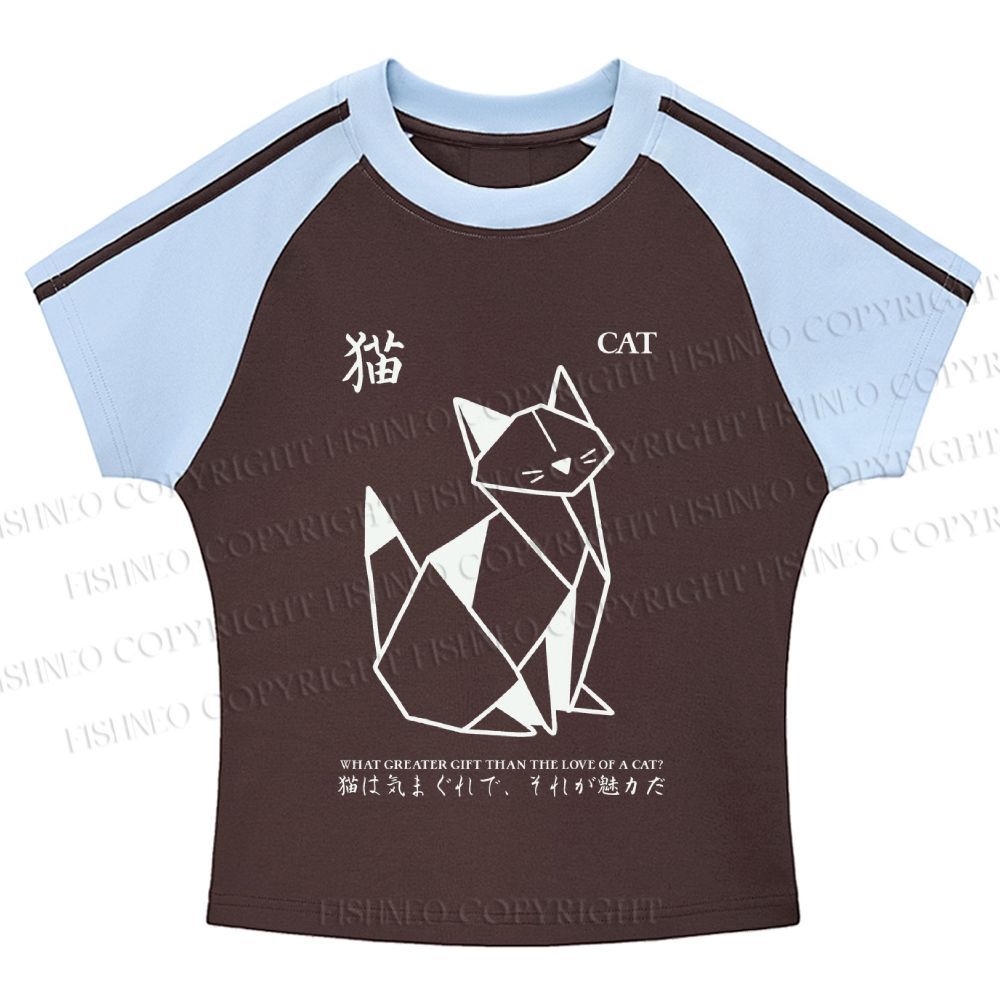 Origami Cat Stripe Raglan Baby Tee