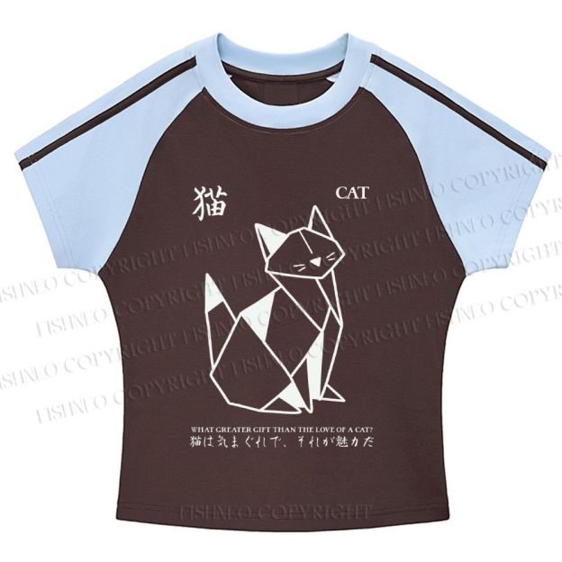 Origami Cat Stripe Raglan Baby Tee