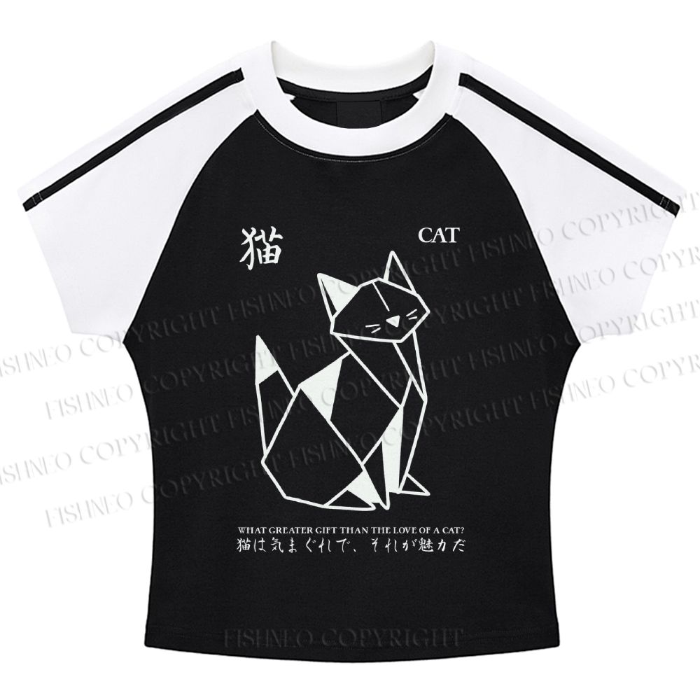 Origami Cat Stripe Raglan Baby Tee
