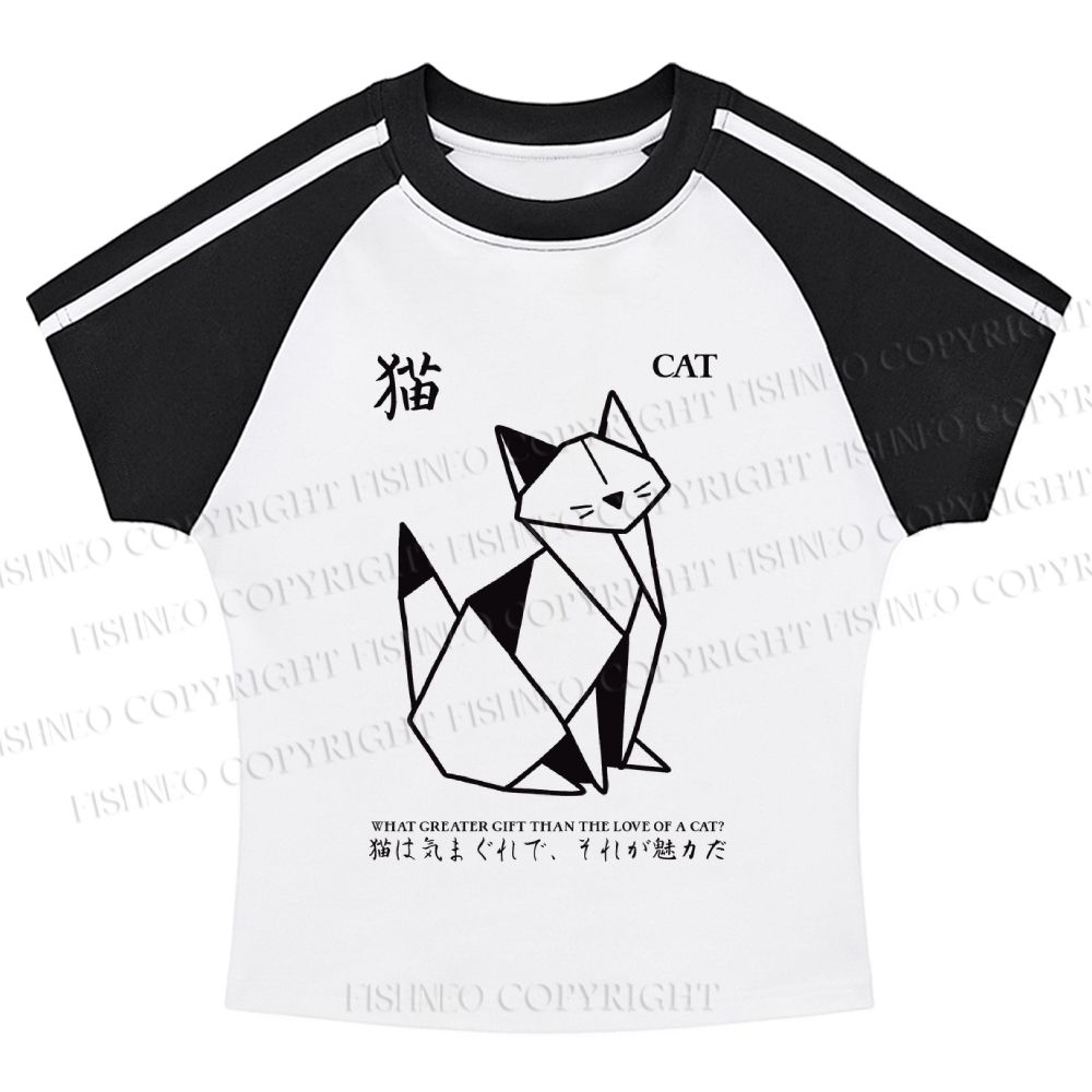 Origami Cat Stripe Raglan Baby Tee