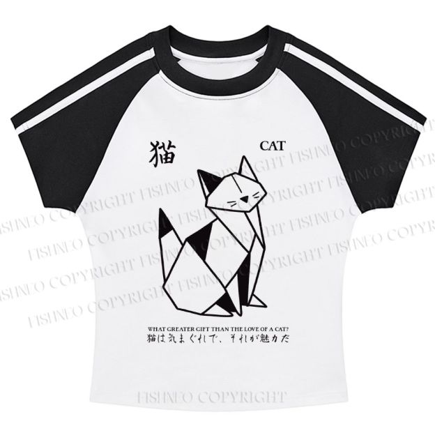 Origami Cat Stripe Raglan Baby Tee