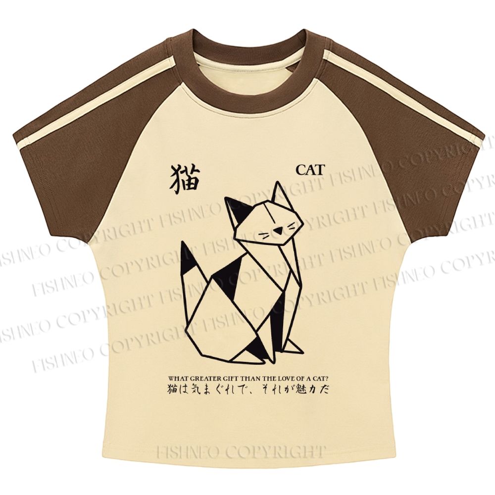 Origami Cat Stripe Raglan Baby Tee