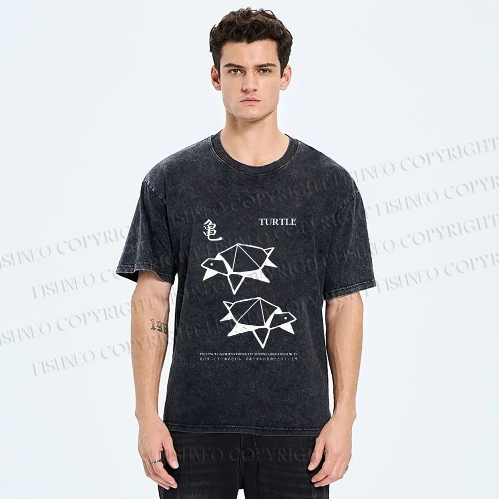 Unisex Origami Turtle Japanese Art Printed Washed Tee