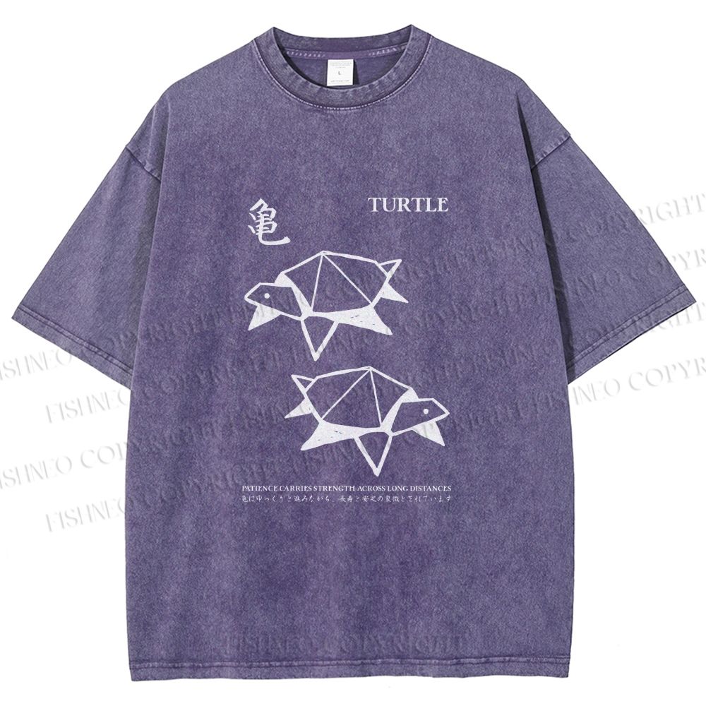 Unisex Origami Turtle Japanese Art Printed Washed Tee