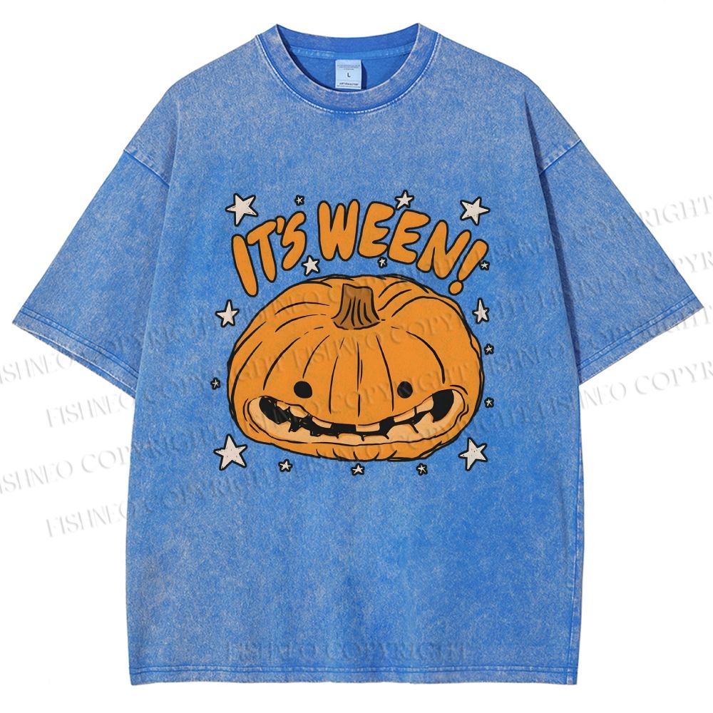 Unisex Halloween Pumpkin Its Ween Printed Washed Tee