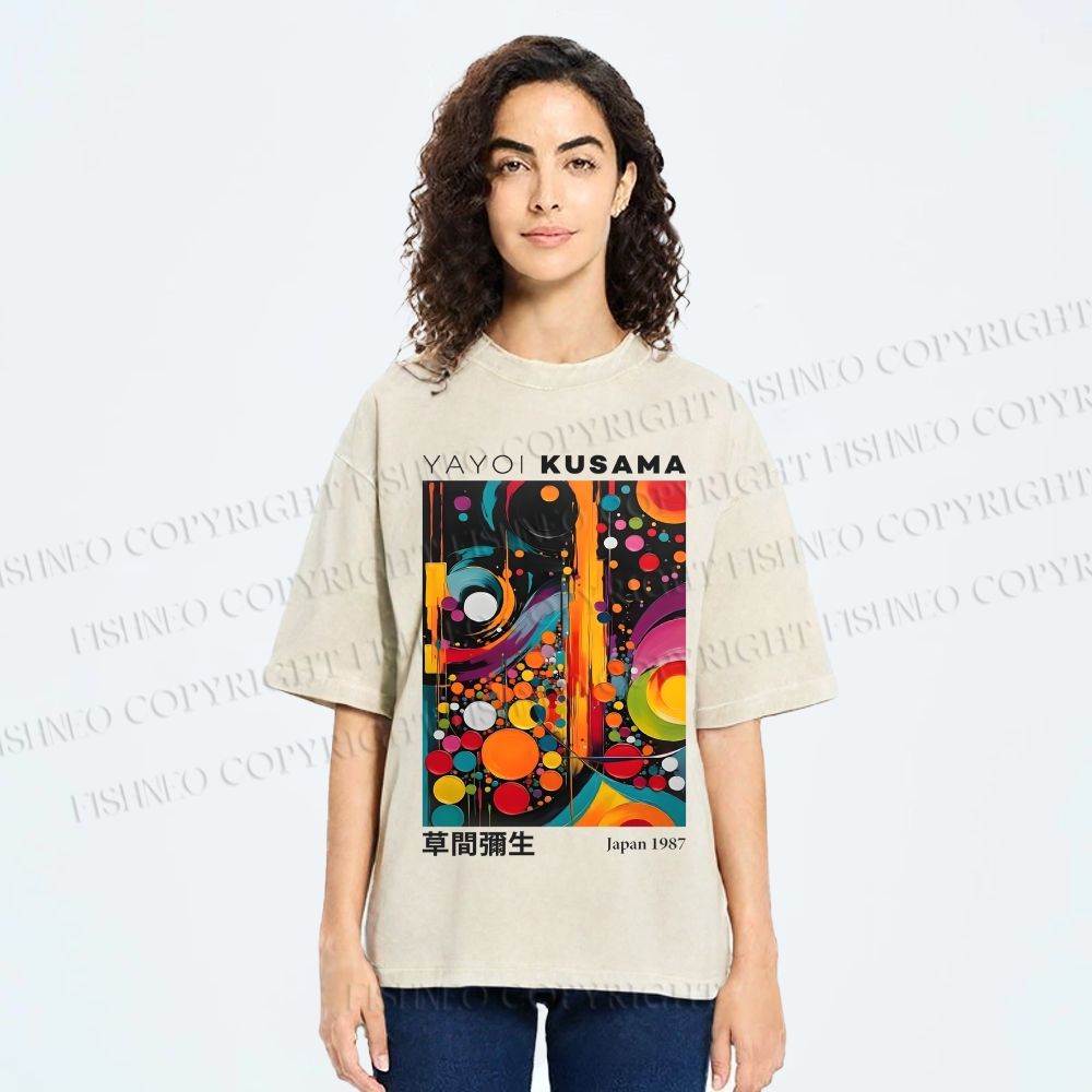 Unisex Yayoi Kusama Dots Art Printed Washed Tee