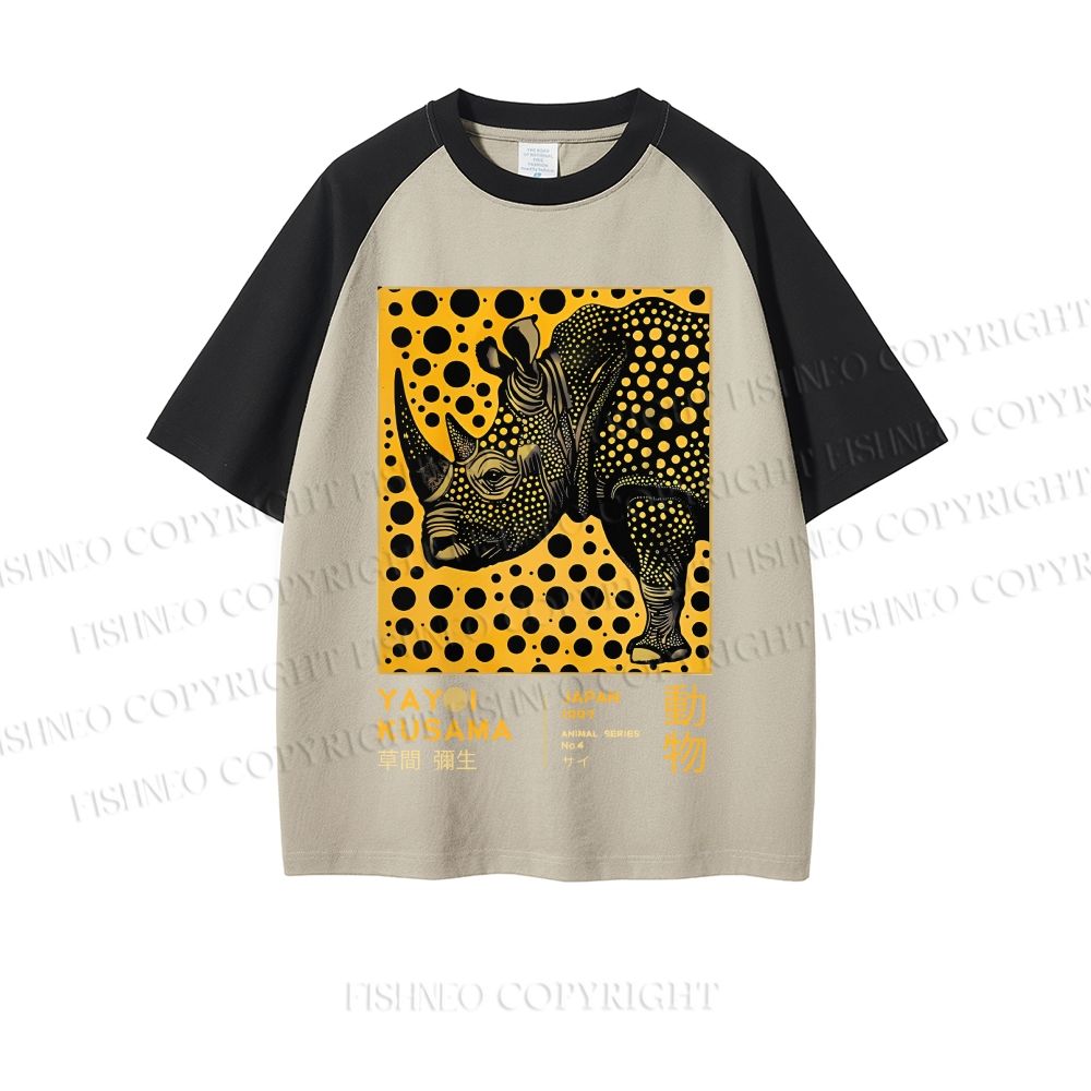 Japanese Rhinoceros Yayoi Kusama Dopamine color series short sleeve T-shirt