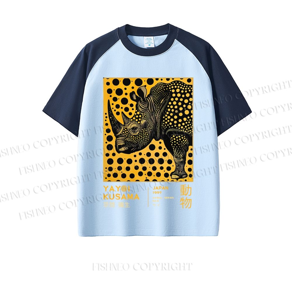 Japanese Rhinoceros Yayoi Kusama Dopamine color series short sleeve T-shirt