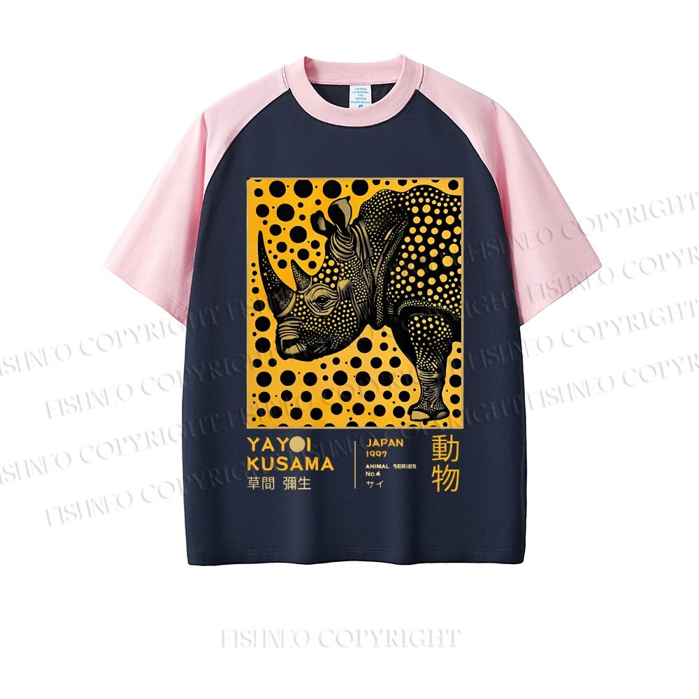 Japanese Rhinoceros Yayoi Kusama Dopamine color series short sleeve T-shirt