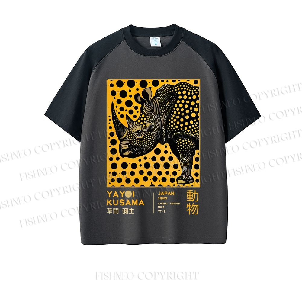 Japanese Rhinoceros Yayoi Kusama Dopamine color series short sleeve T-shirt