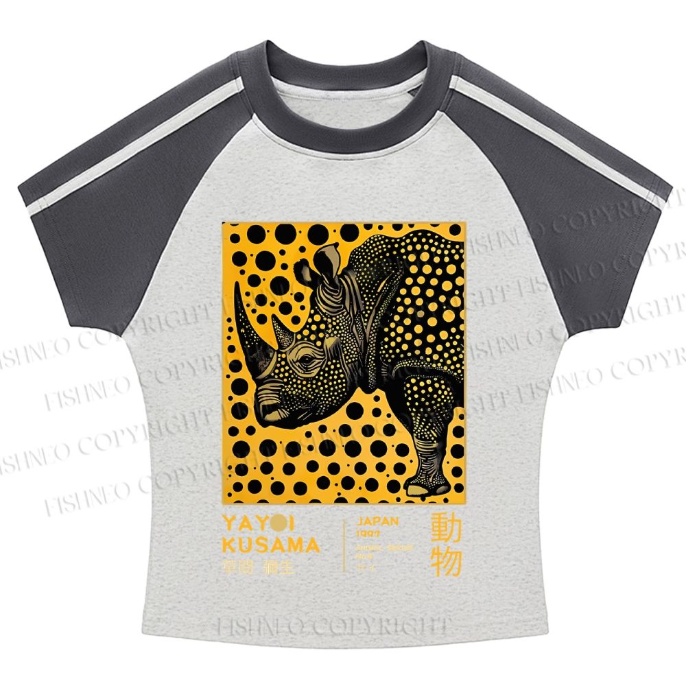 Japanese Rhinoceros Yayoi Kusama Stripe Raglan Baby Tee