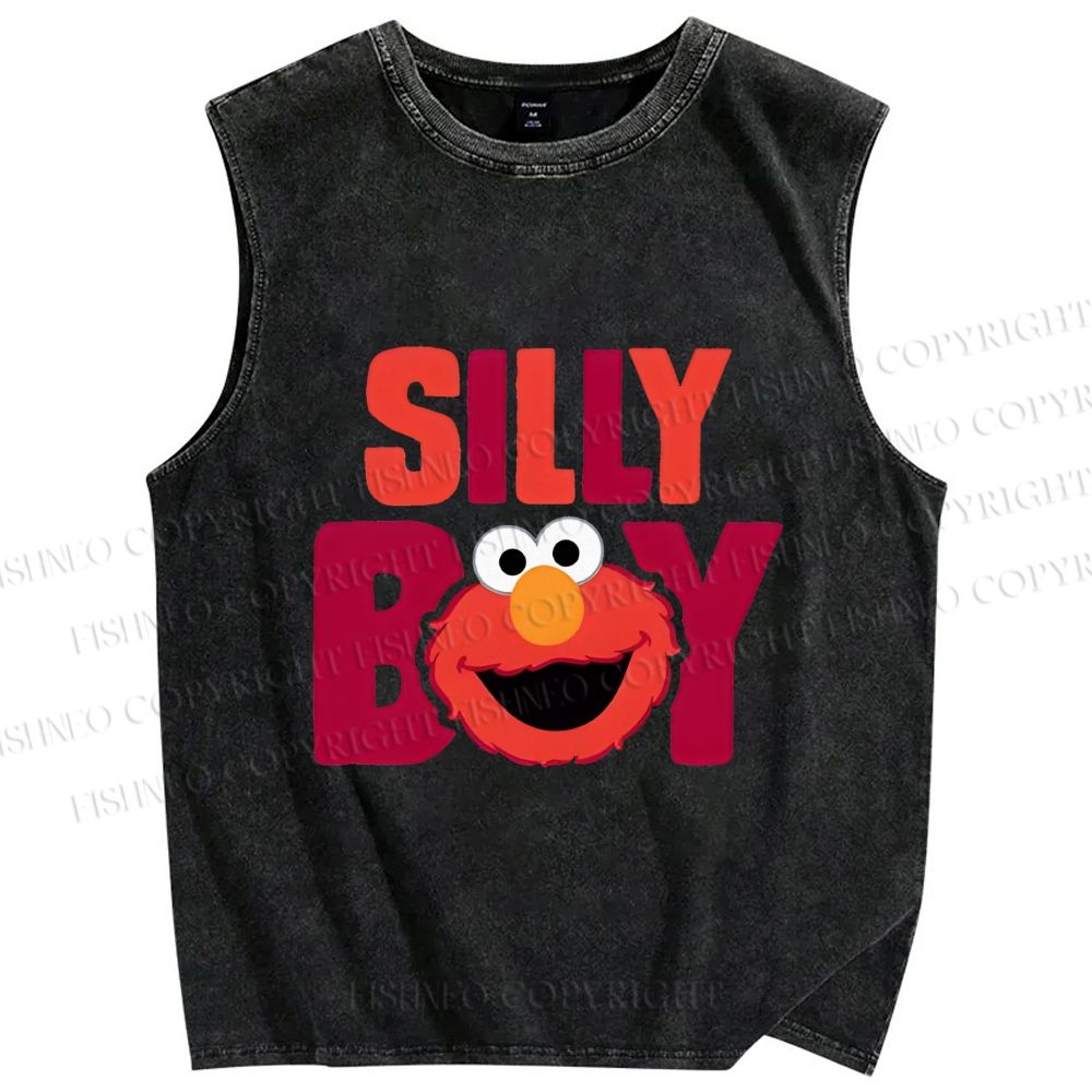 Unisex The Sesame Street Silly Boy Printed Washed Tank Top