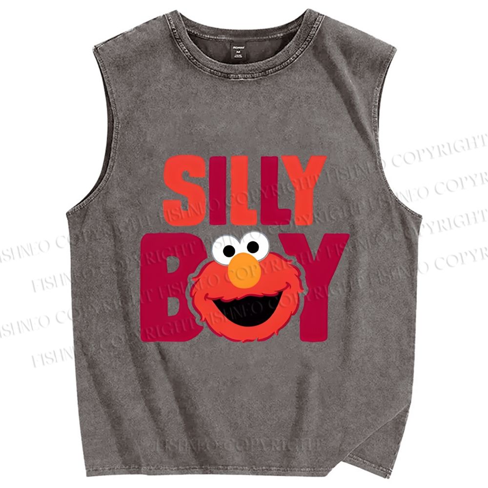 Unisex The Sesame Street Silly Boy Printed Washed Tank Top