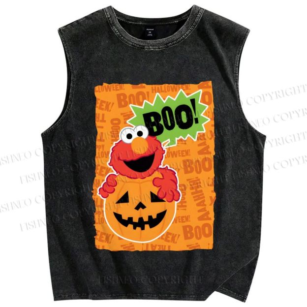 Unisex The Sesame Street Halloween Boo Printed Washed Tank Top