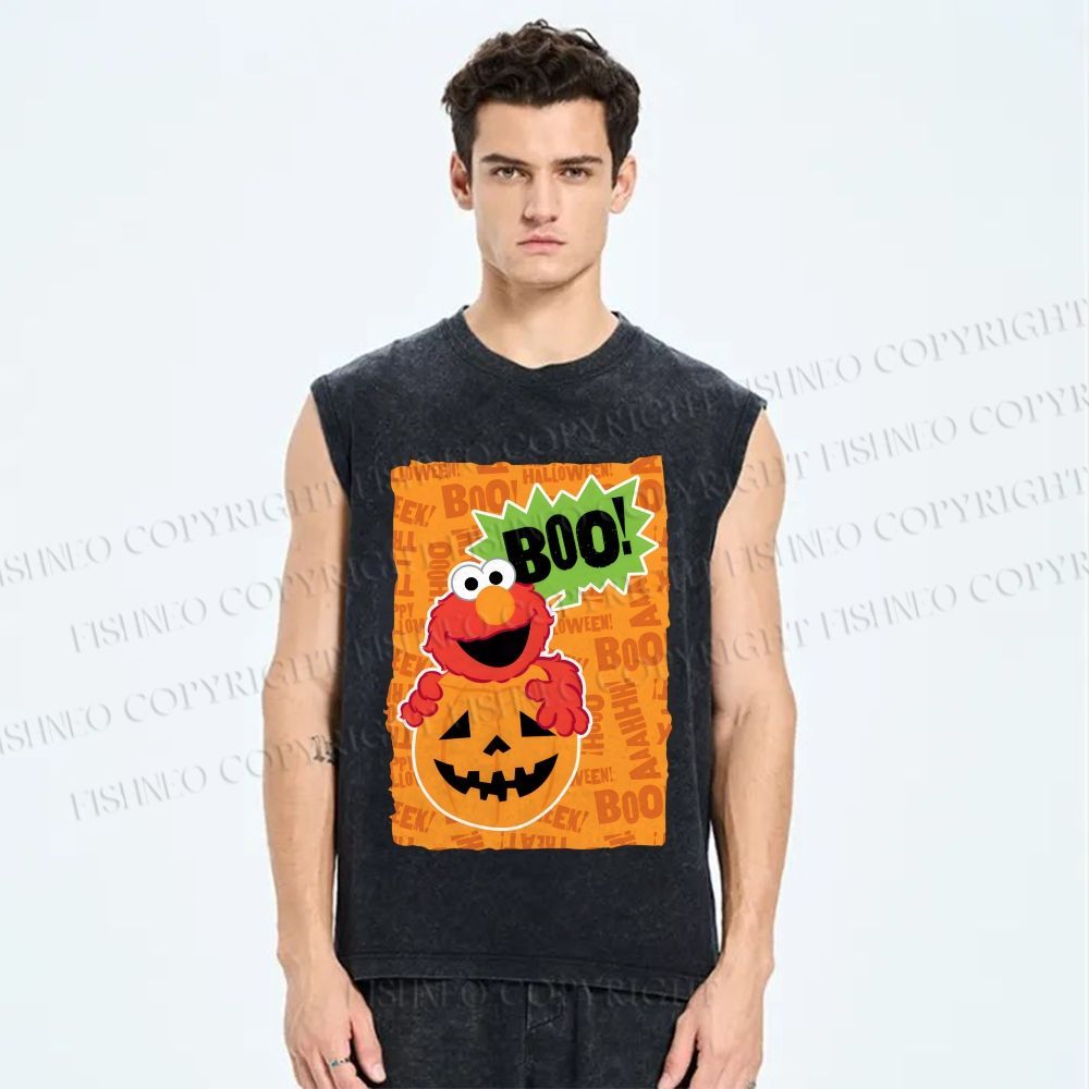Unisex The Sesame Street Halloween Boo Printed Washed Tank Top