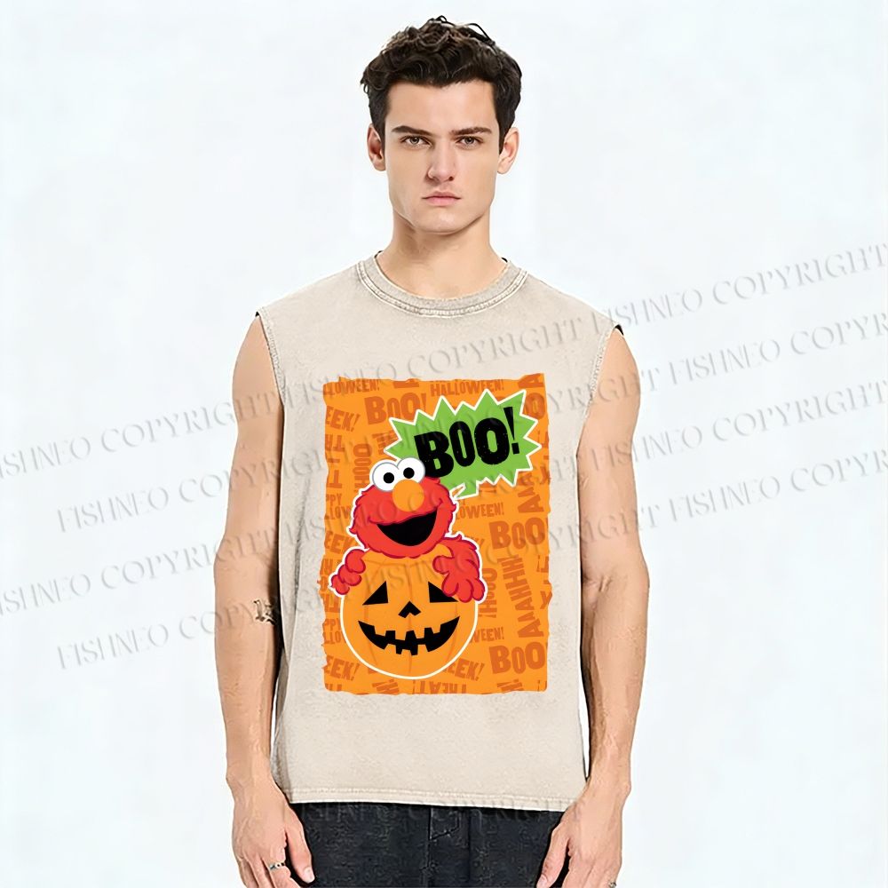 Unisex The Sesame Street Halloween Boo Printed Washed Tank Top