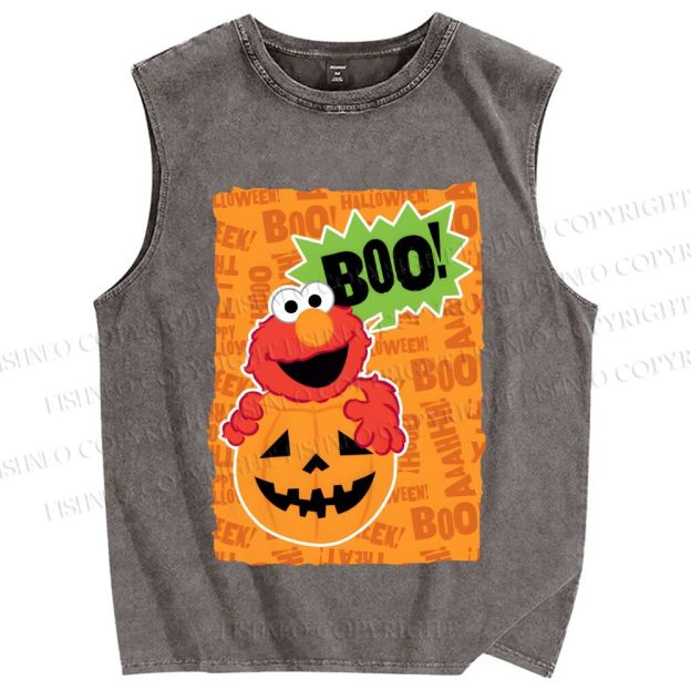 Unisex The Sesame Street Halloween Boo Printed Washed Tank Top