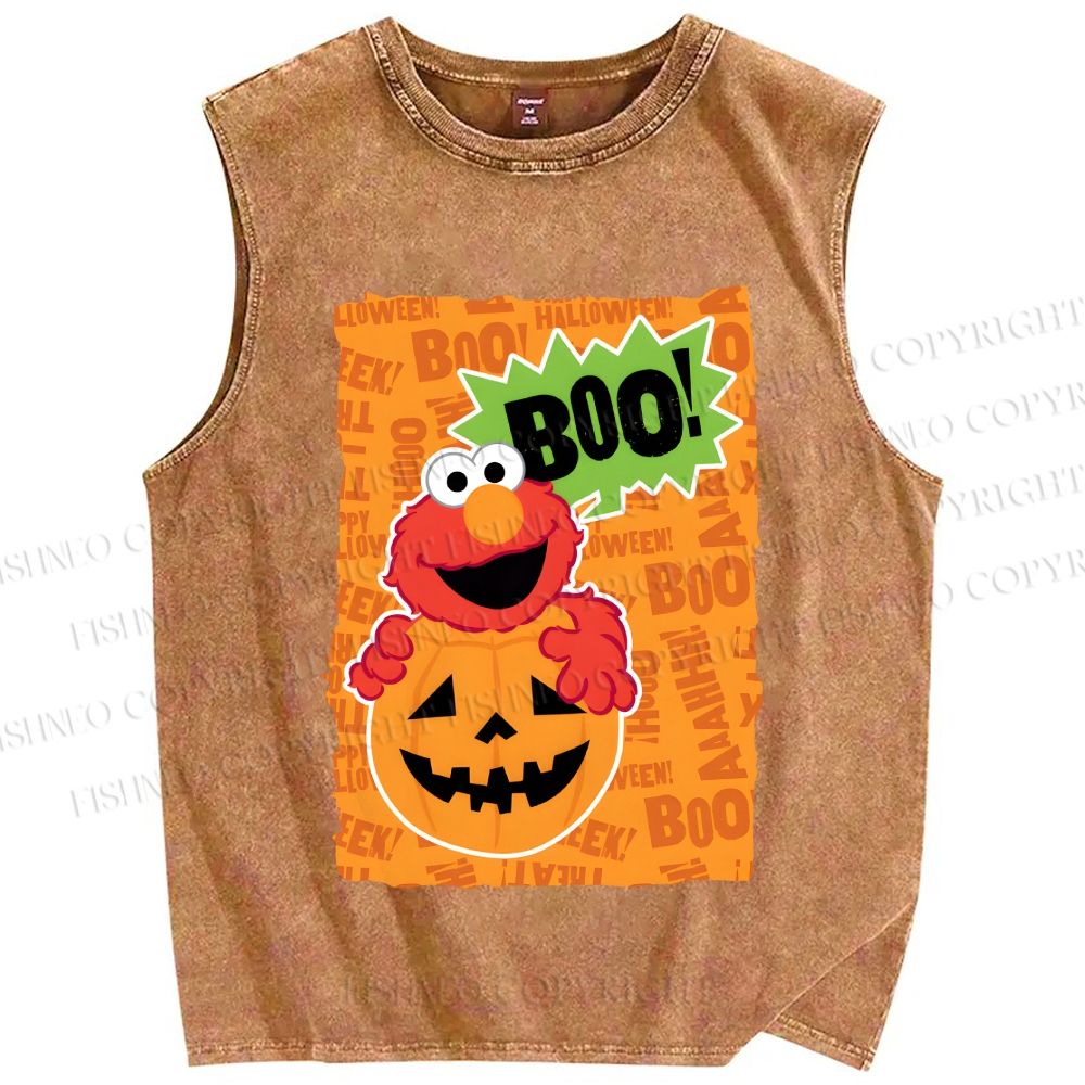 Unisex The Sesame Street Halloween Boo Printed Washed Tank Top