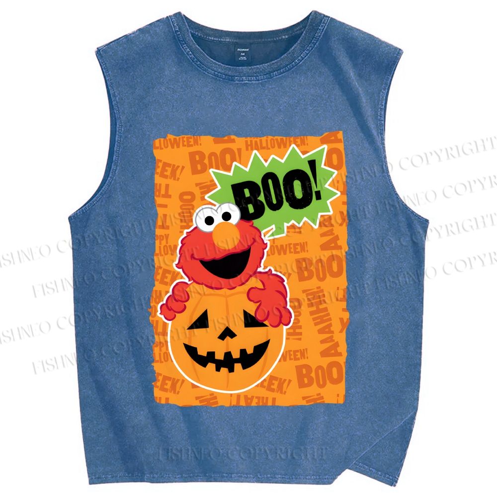 Unisex The Sesame Street Halloween Boo Printed Washed Tank Top