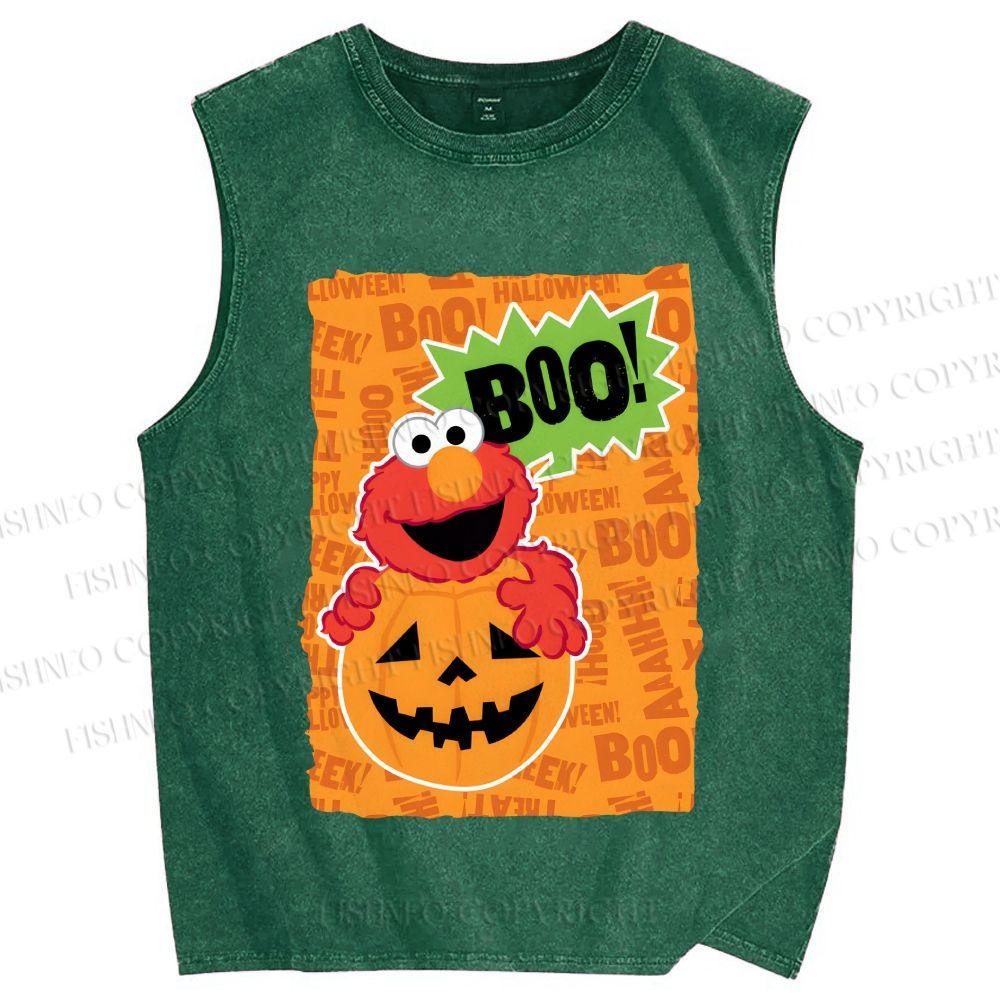 Unisex The Sesame Street Halloween Boo Printed Washed Tank Top