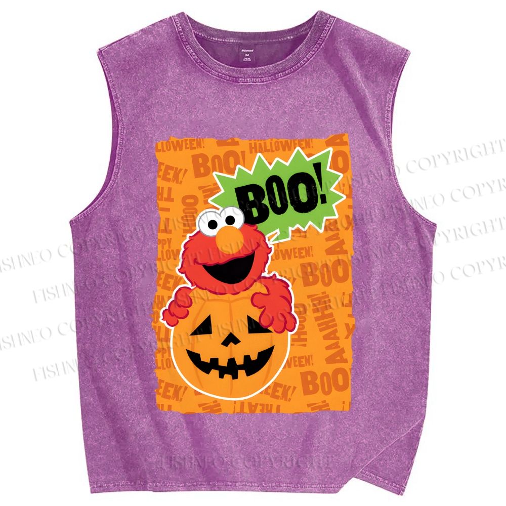 Unisex The Sesame Street Halloween Boo Printed Washed Tank Top