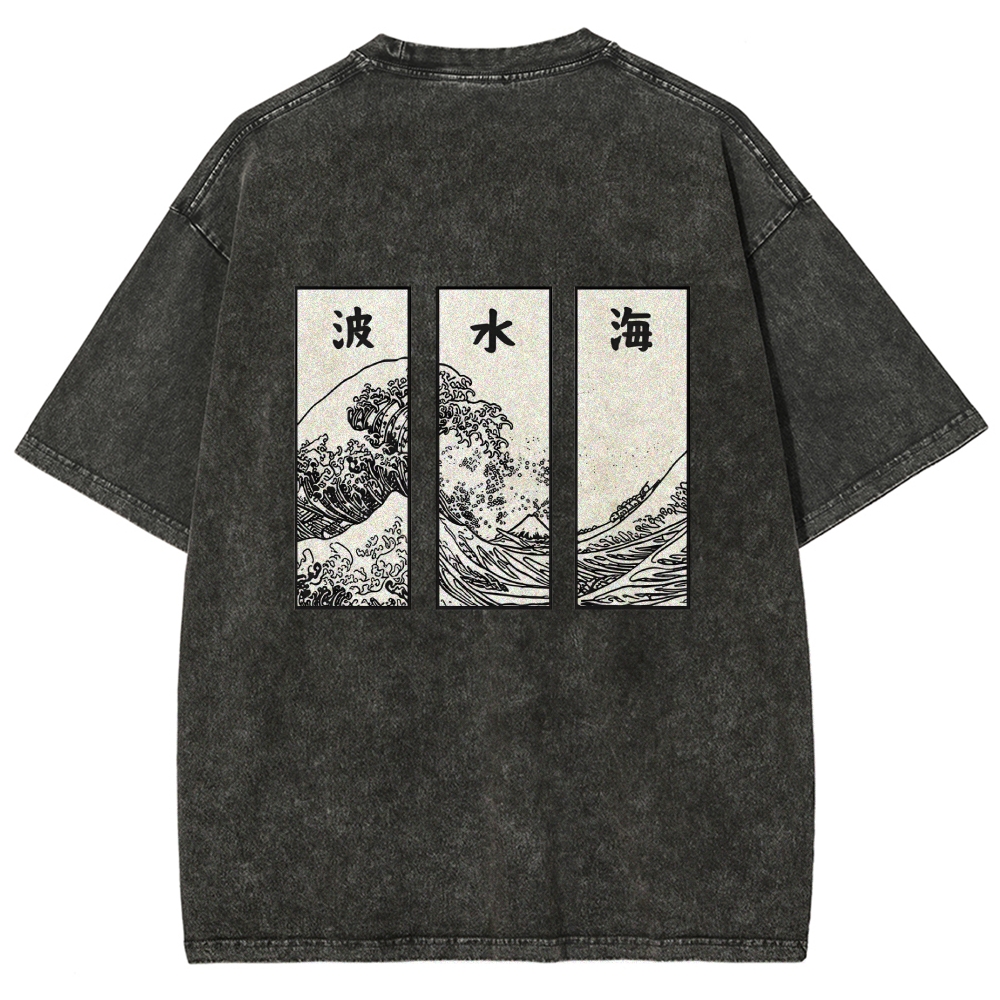 Japanese Art Wave Back Washed T-Shirt