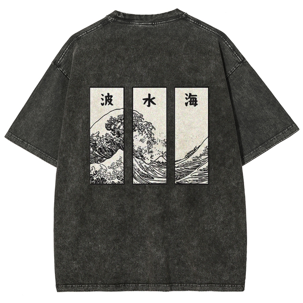 Japanese Art Wave Back Washed T-Shirt
