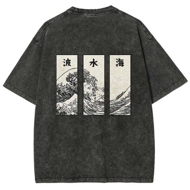 Japanese Art Wave Back Washed T-Shirt