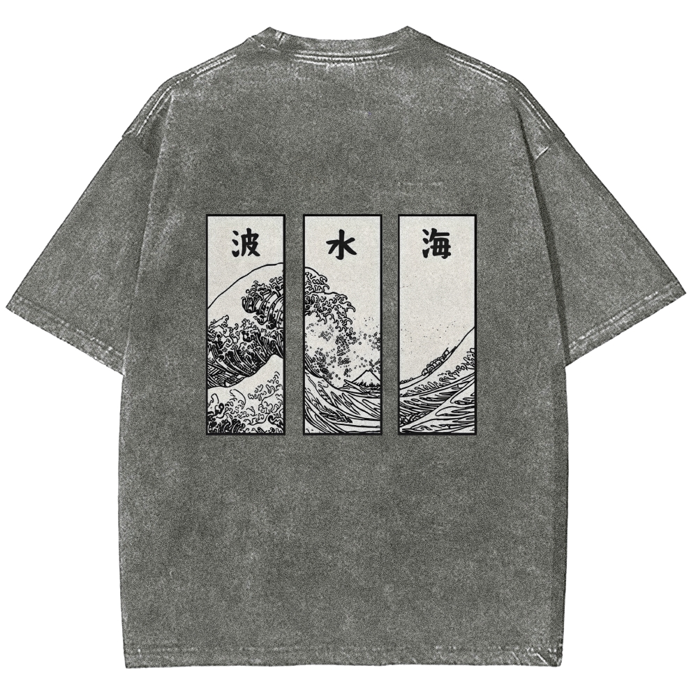 Japanese Art Wave Back Washed T-Shirt