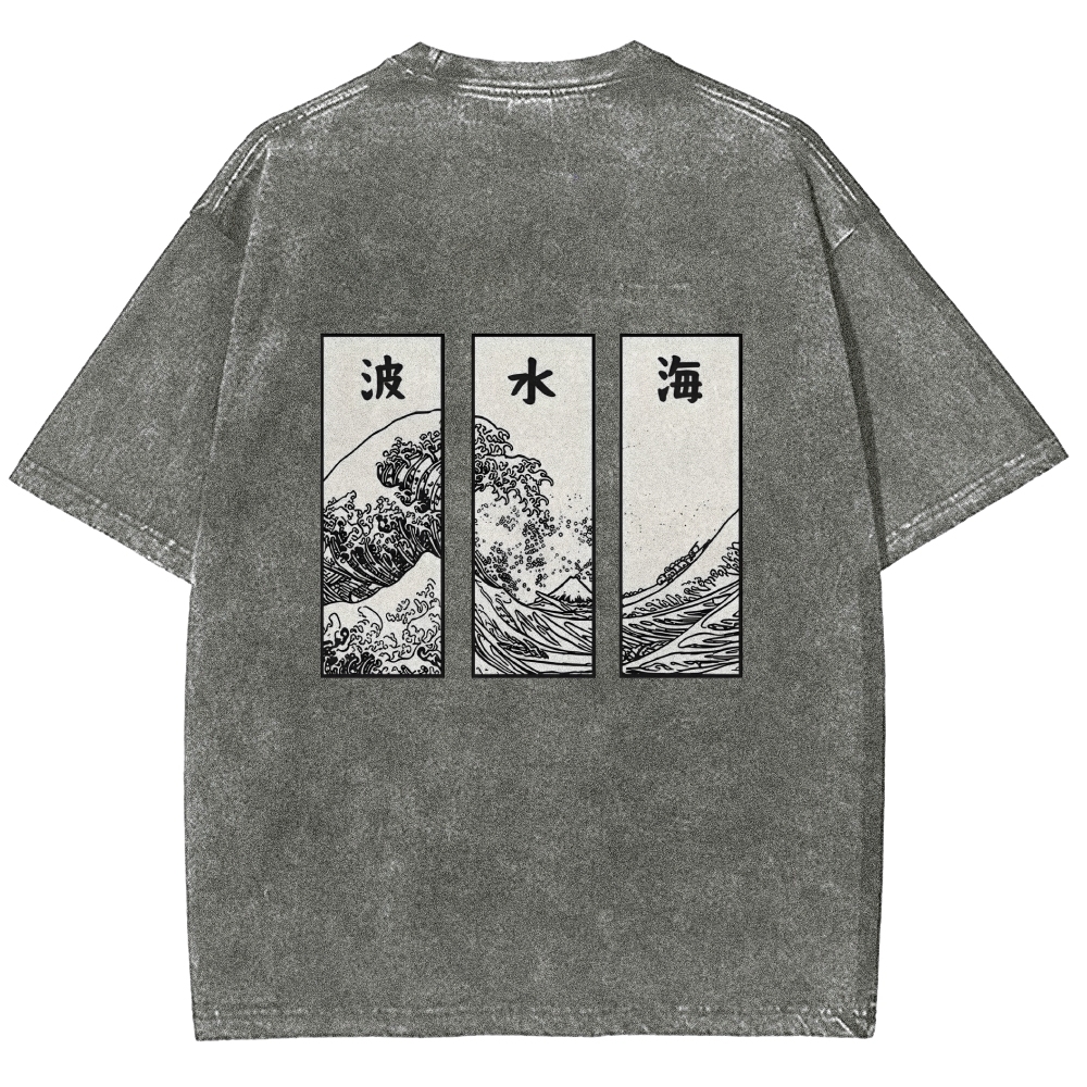 Japanese Art Wave Back Washed T-Shirt