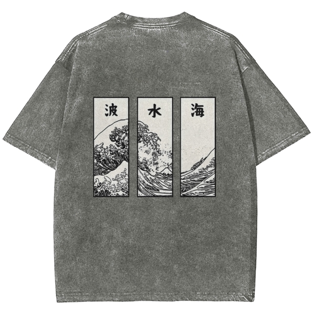 Japanese Art Wave Back Washed T-Shirt
