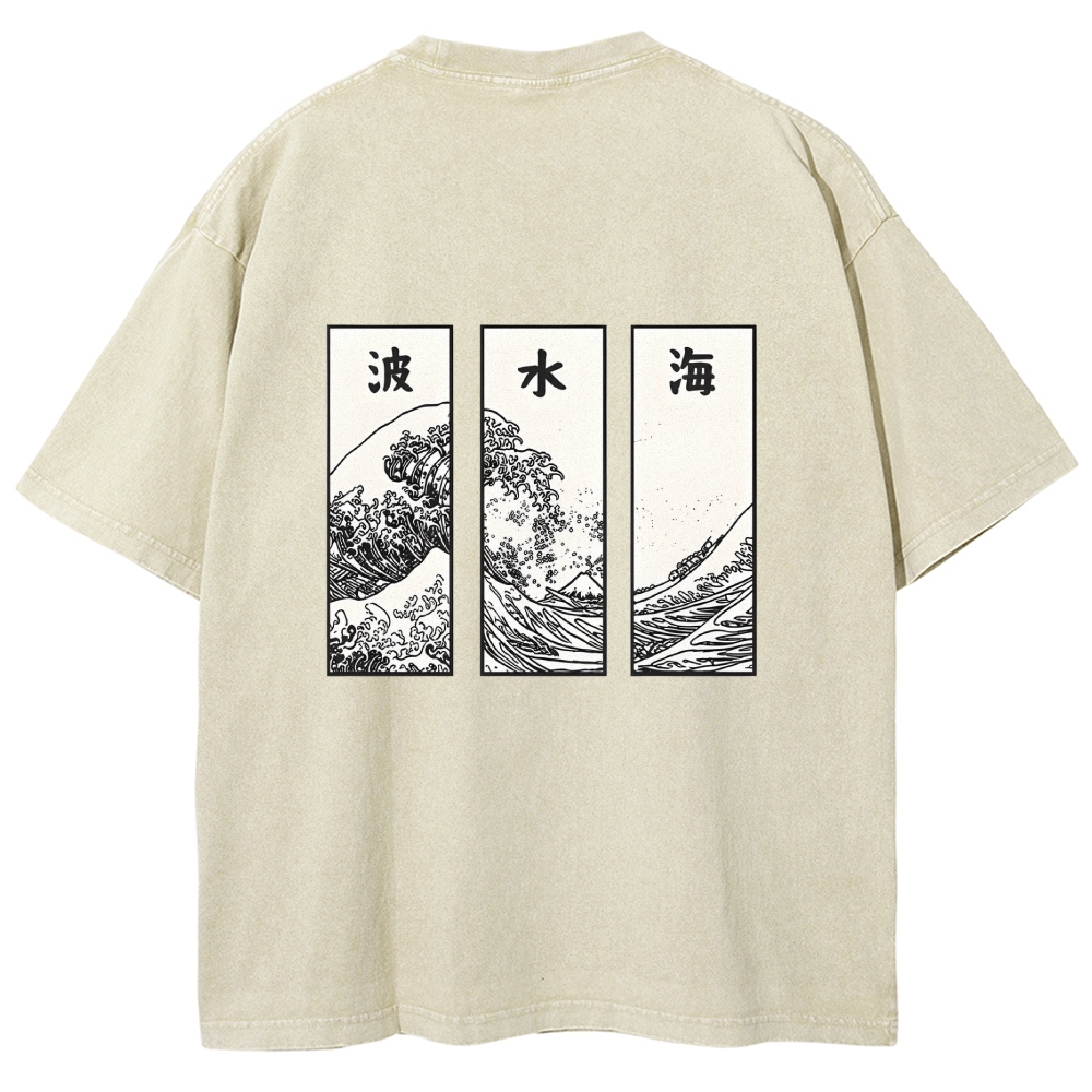 Japanese Art Wave Back Washed T-Shirt