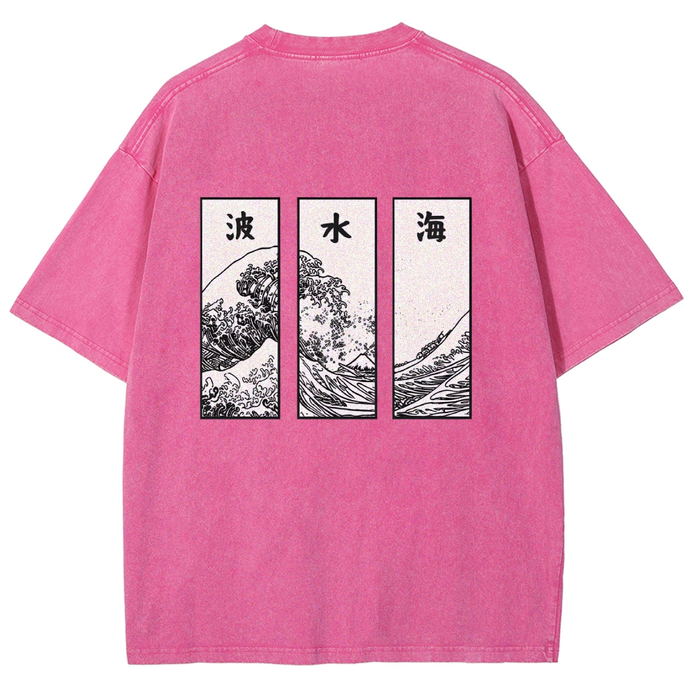 Japanese Art Wave Back Washed T-Shirt