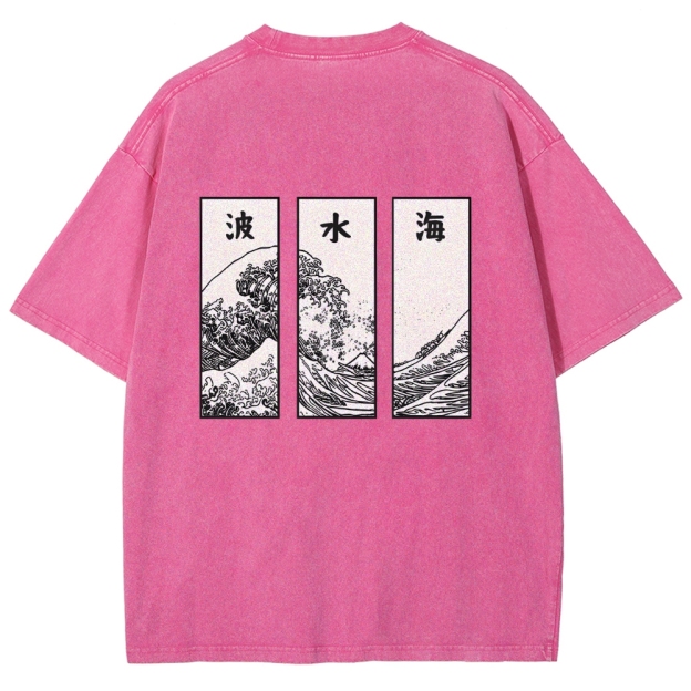 Japanese Art Wave Back Washed T-Shirt