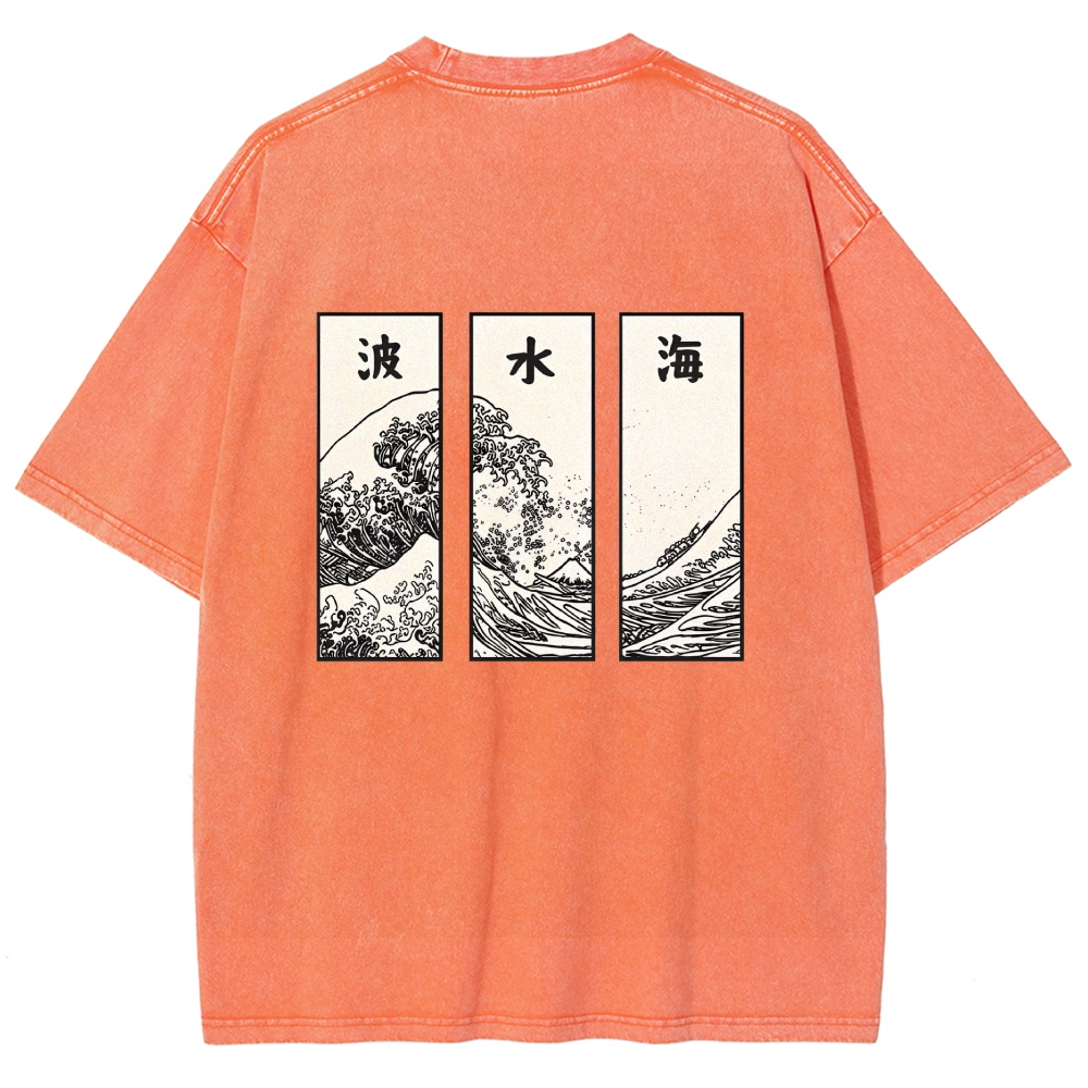 Japanese Art Wave Back Washed T-Shirt