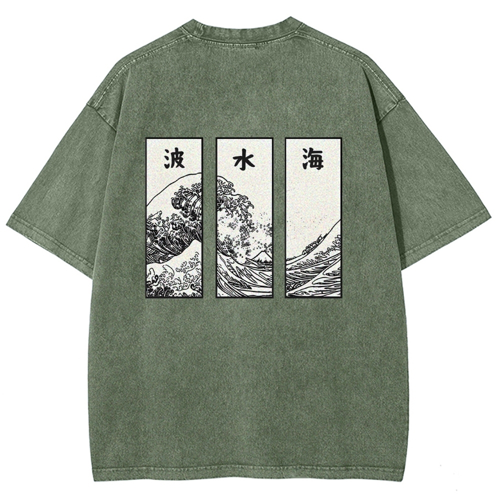 Japanese Art Wave Back Washed T-Shirt
