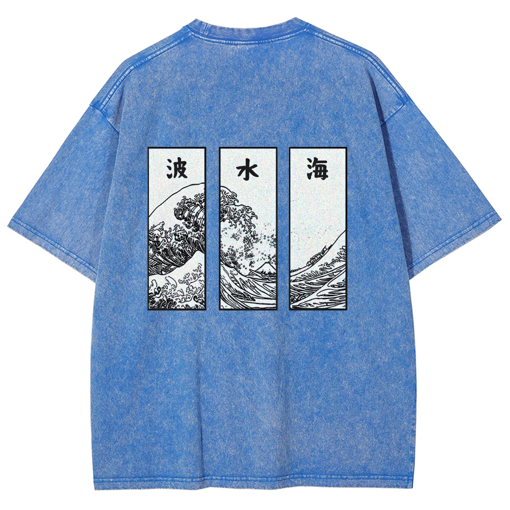 Japanese Art Wave Back Washed T-Shirt