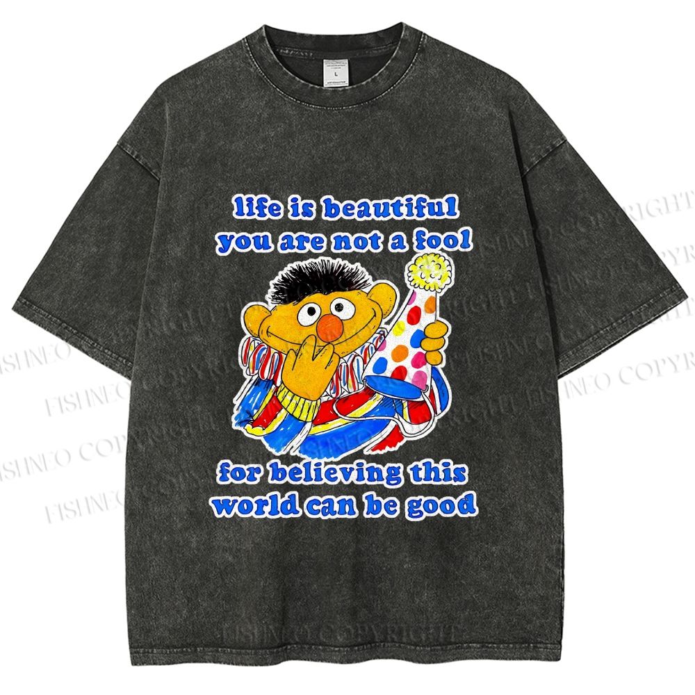 Unisex The Sesame Street Wolrd Will Be Good Printed Washed Tee
