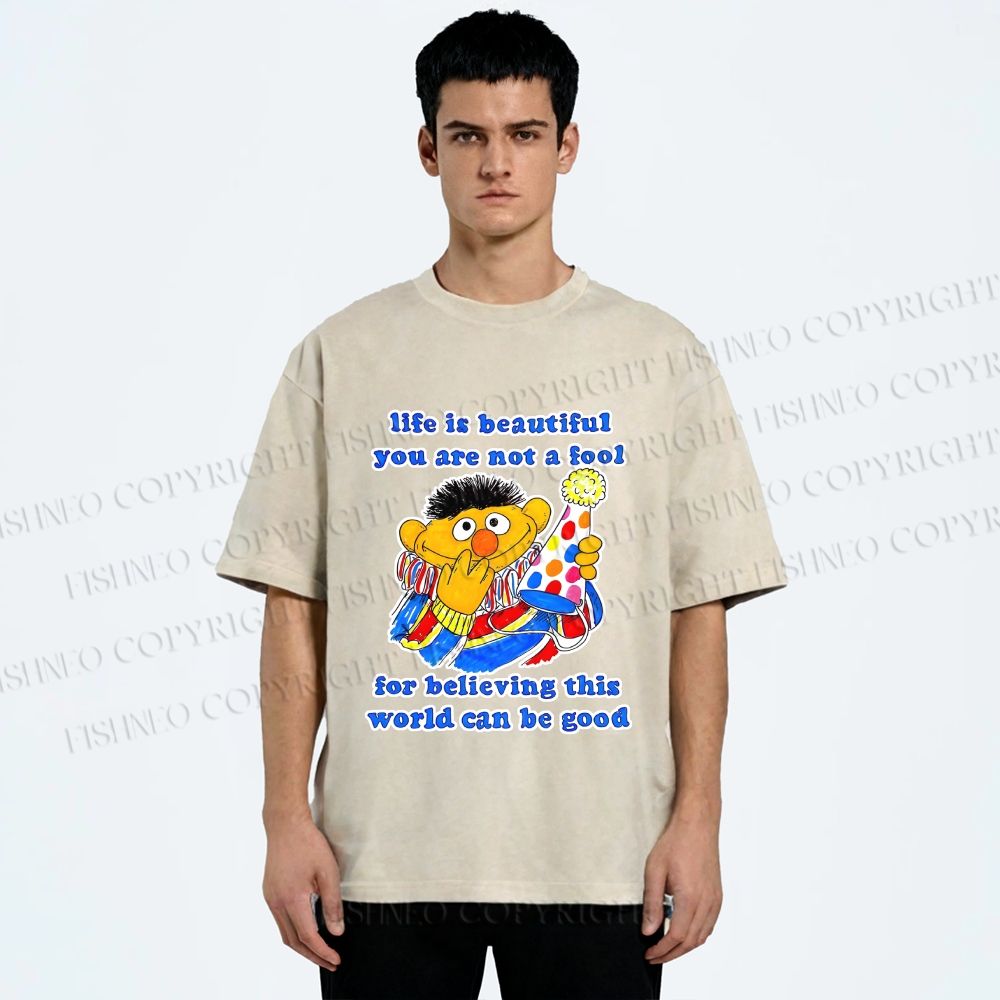 Unisex The Sesame Street Wolrd Will Be Good Printed Washed Tee
