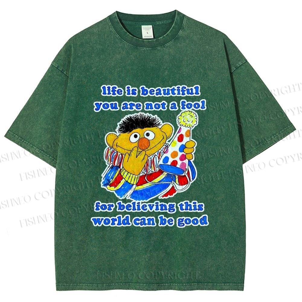 Unisex The Sesame Street Wolrd Will Be Good Printed Washed Tee