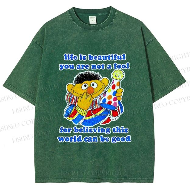 Unisex The Sesame Street Wolrd Will Be Good Printed Washed Tee