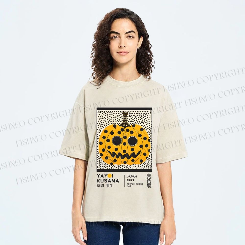 Unisex Yayoi Kusama Halloween Pumpkin Printed Washed Tee