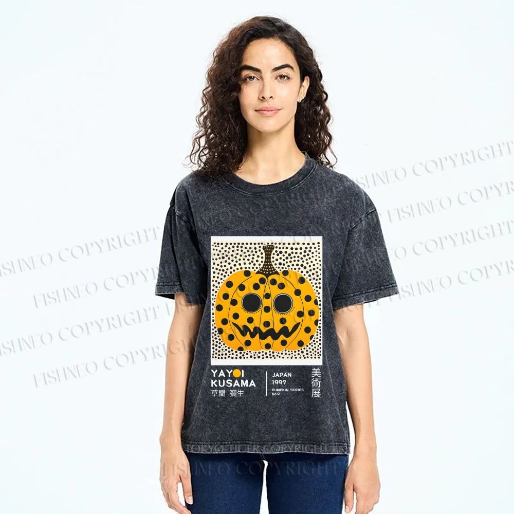 Unisex Yayoi Kusama Halloween Pumpkin Printed Washed Tee