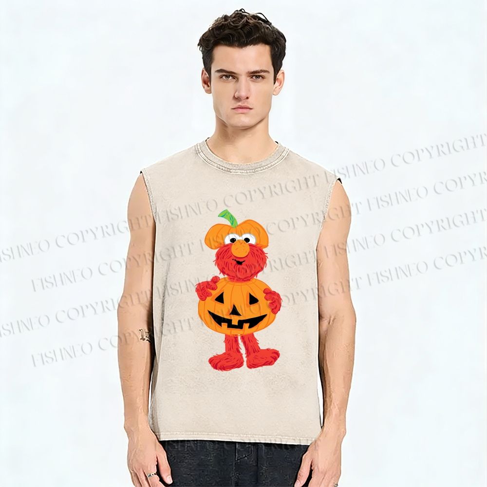 Unisex The Sesame Street Elmo Halloween Printed Washed Tank Top
